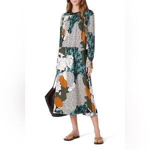 By Malene Birger Floral Print Abstract Print Long Sleeve Midi Dress EU 40 US 10